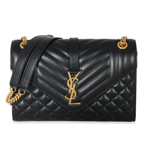 Saint Laurent Black Matelasse Triquilt Medium Monogram Envelope Chain Bag - Picture 1 of 8